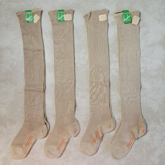 Girl's Antique Long Socks 4 Pairs  Rayon & Cotton 6 1/2 May Hosiery Mills - Picture 1 of 16